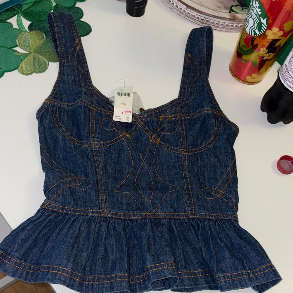 Pilcro anthropologie Denim Peplum Top xxs